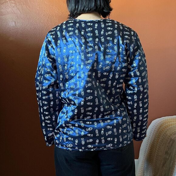 quilted fish print long sleeve blouse blue and white small medium Undercover - Picture 6 of 10